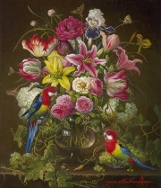 Bouquet with Two Parrots