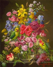 Floral with Lorikeet and Love Birds