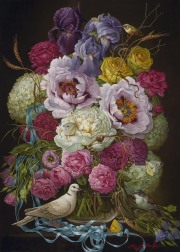 Floral with Dove and Small Bird