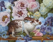 Rabbit with Hydrengea and Peonies